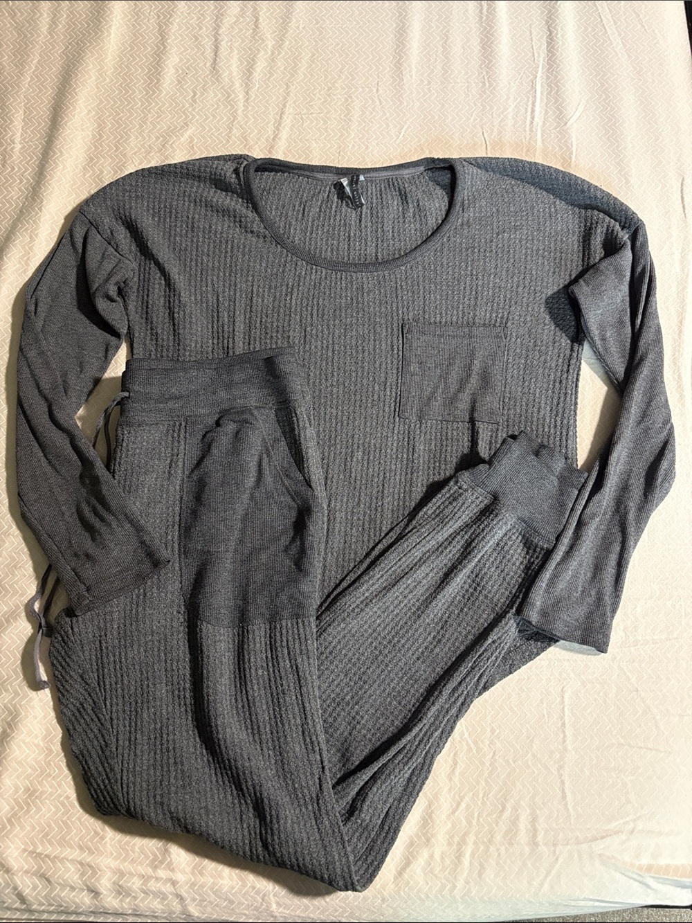 Jaclyn Intimates Gray Waffle knit Ribbed Knit Loungewear Set Size S